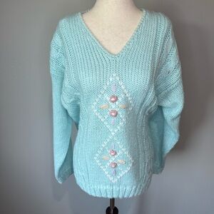 Vintage V-Neck Sweater with Knit Pattern